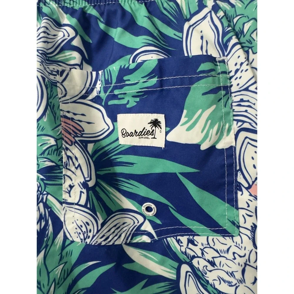 Boardies Swim Trunks Mens Large Blue‎ Tropical Pineapple Hawaiian Drawstring